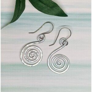 Lightweight Textured Aluminum Dangle Drop Artisan Earrings Boho